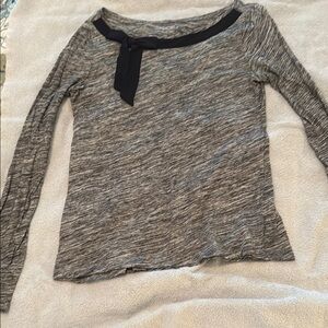 LOFT Heather Gray Long Sleeve Top with Black Bow